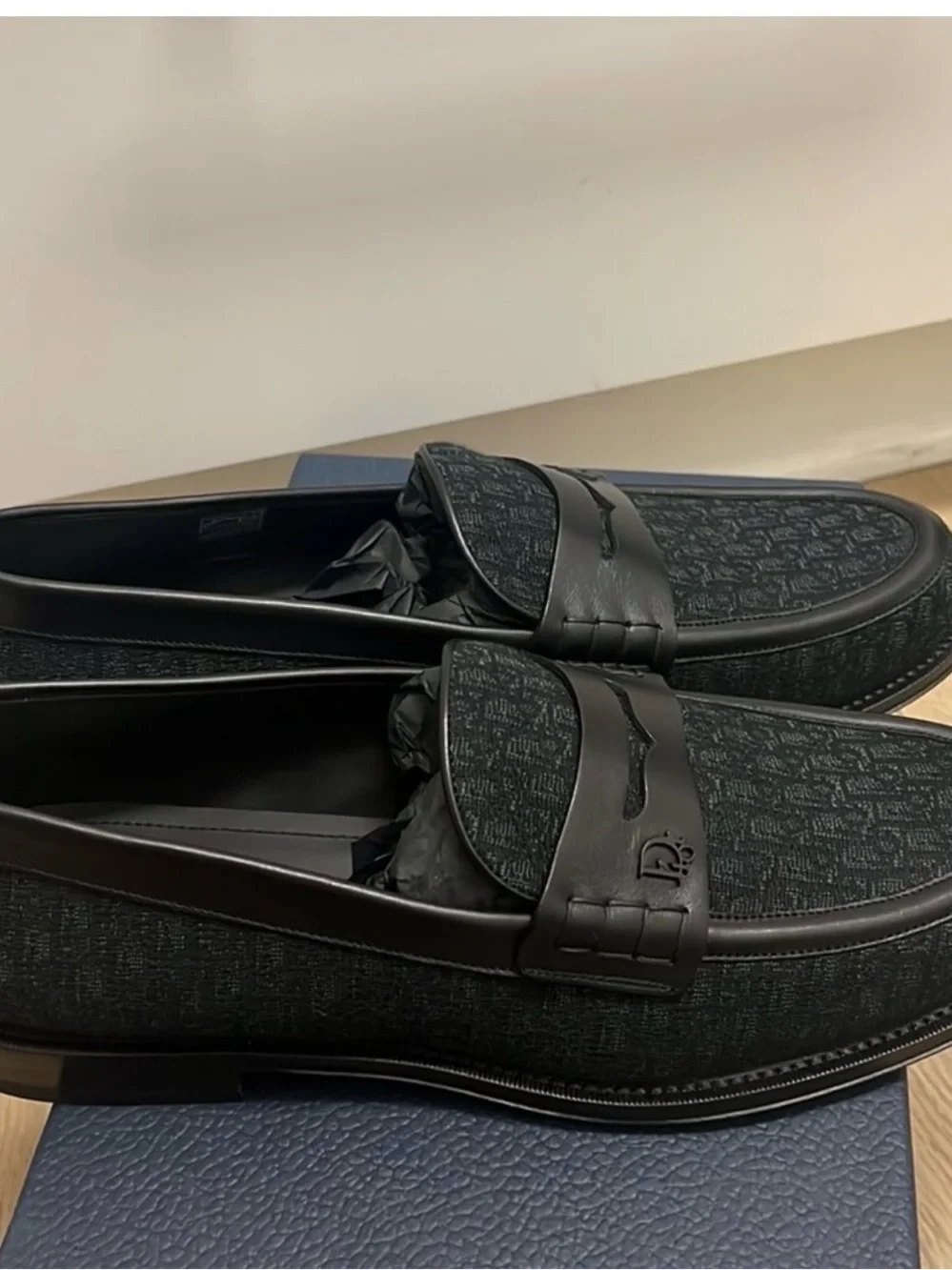 Dior Men's Black Jacquard Leather Penny Loafers